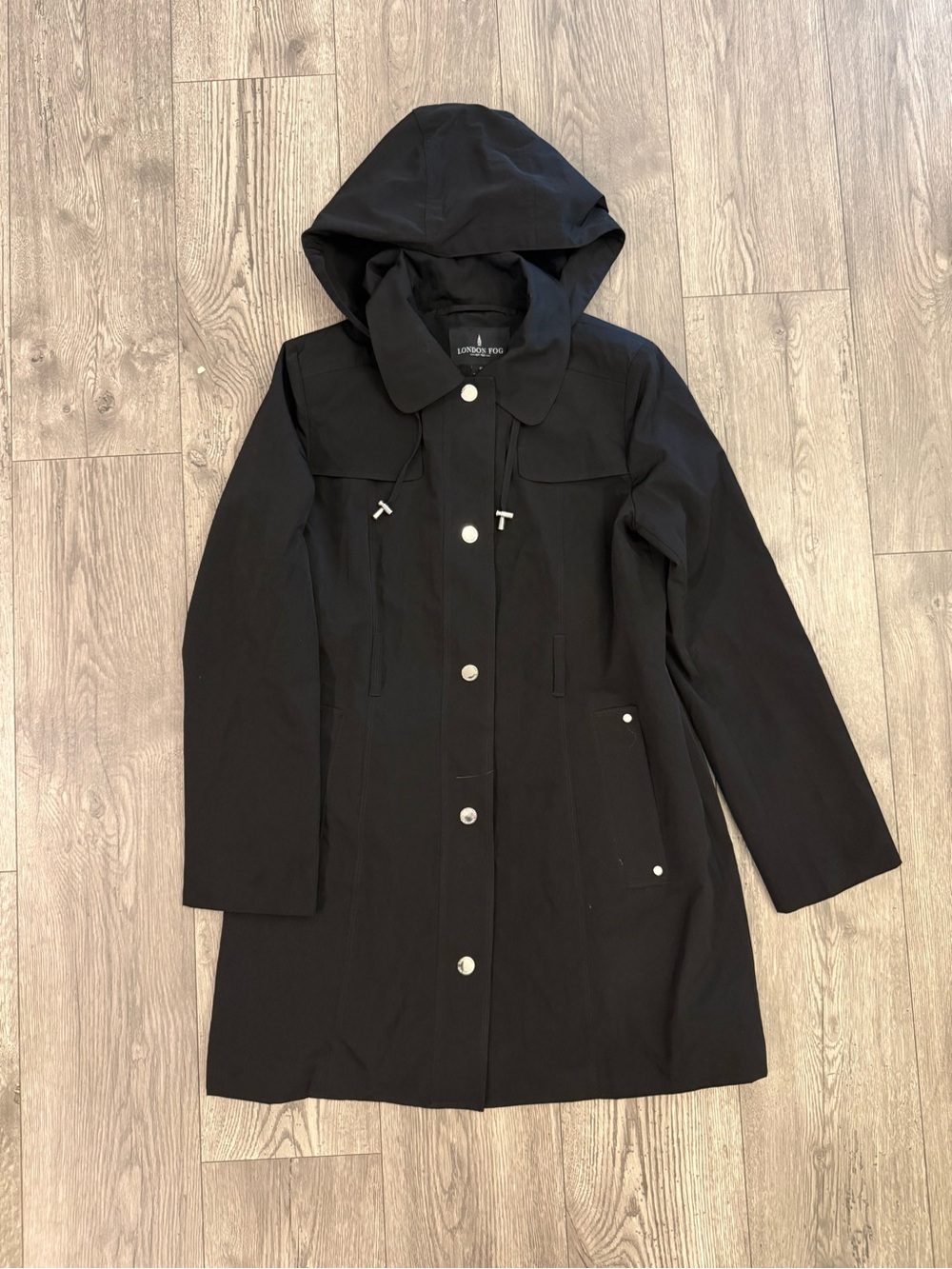 London Fog Black Utility Women’s Small Utility Raincoat Trench Coat **No Belt.